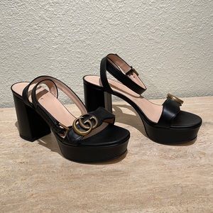 GUCCI black leather MARMONT Platform Sandals